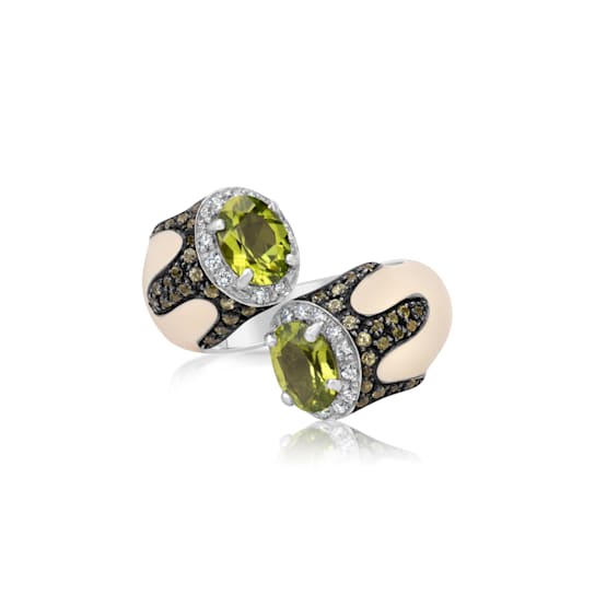 Andreoli White Enamel Peridot And Diamond Ring