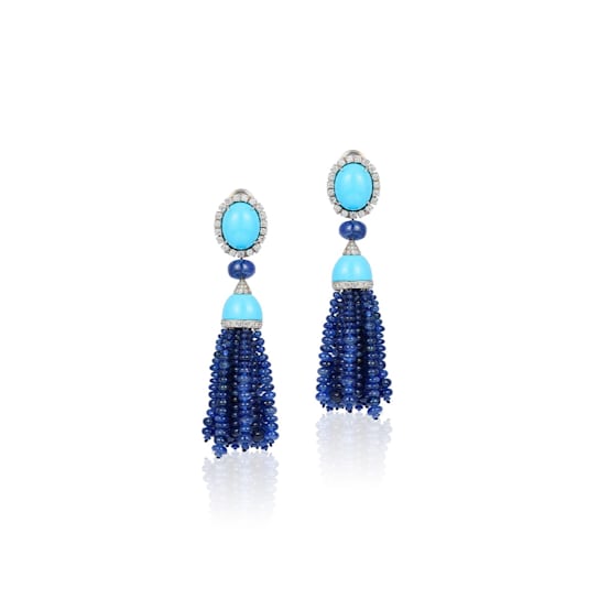 Andreoli Turquoise And Sapphire Tassel Earrings
