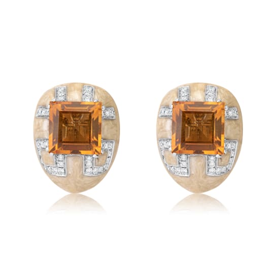Andreoli Enamel Citrine And Diamond Earrings