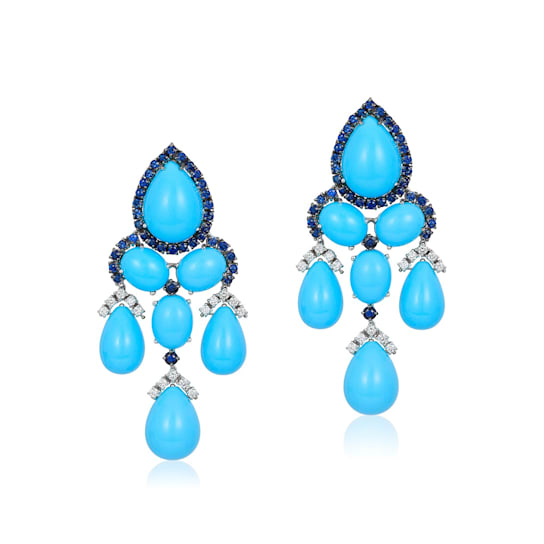 Andreoli Turquoise, Sapphire, And Diamond Earrings