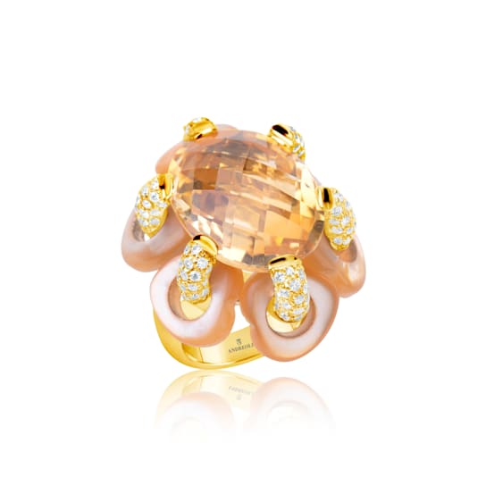 Andreoli Orange Mother of Pearl Citrine And Diamond Ring