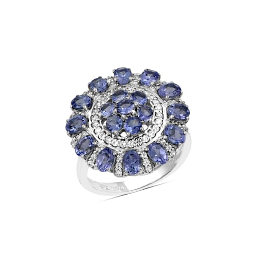 Rhodium Over Sterling Silver Tanzanite And Natural Zircon Ring 4.36ctw