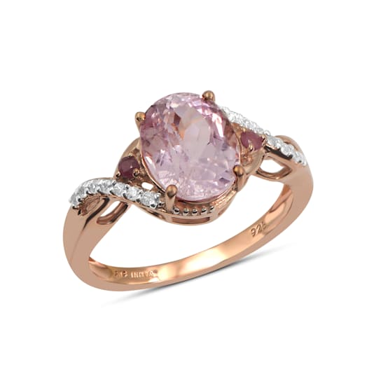 18K Gold Over Sterling Silver Kunzite,Ruby And Natural Zircon Ring 3.67ctw