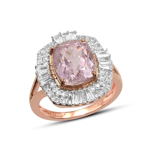 18K Gold Over Sterling Silver Kunzite And White Topaz Ring 6.55ctw