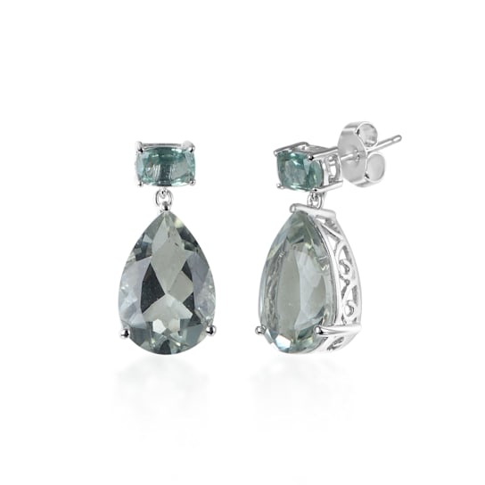 Sterling Silver Green Amethyst And Mint Kyanite Earrings 12.40ctw