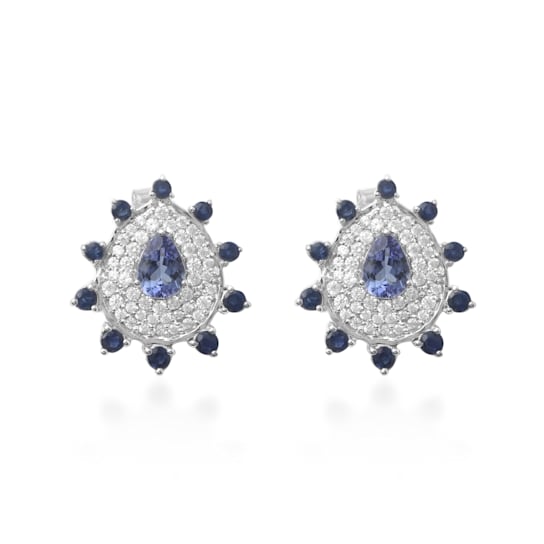 Sterling Silver Tanzanite,Blue Sapphire And Natural Zircon Studs 4.45ctw
