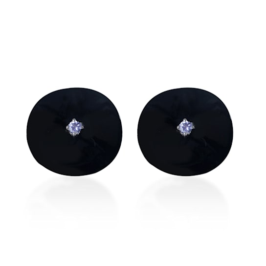Sterling Silver Black Onyx And Tanzanite Studs 36.56ctw
