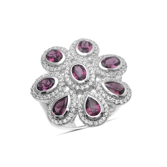 Rhodium Over Sterling Silver Rhodolite And Natural Zircon Ring 5.62ctw