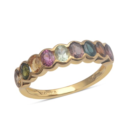 18K Gold Over Sterling Silver Multi Tourmaline Ring 1.45ctw