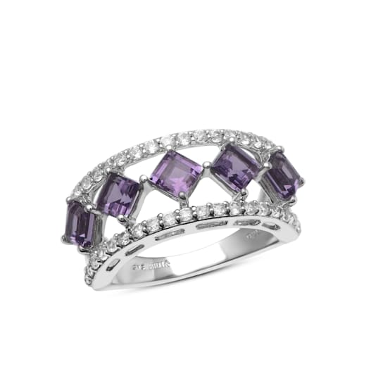 Rhodium Over Sterling Silver Brazilian Amethyst And Natural Zircon Ring 2.59ctw