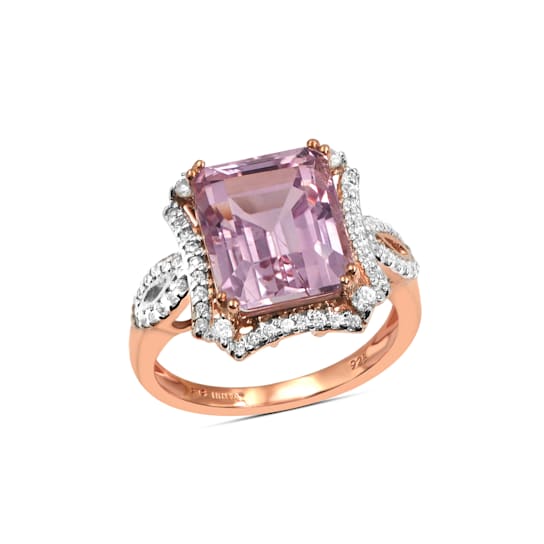 18K Gold Over Sterling Silver Kunzite And Natural Zircon Ring 8.99ctw