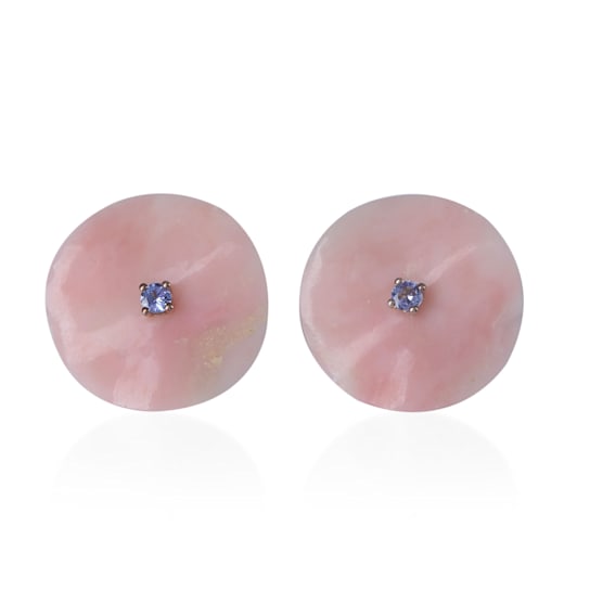 Sterling Silver Pink Opal And Tanzanite Studs 29.96ctw