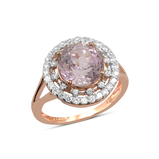 18K Gold Over Sterling Silver Kunzite And Natural Zircon Ring 5.73ctw