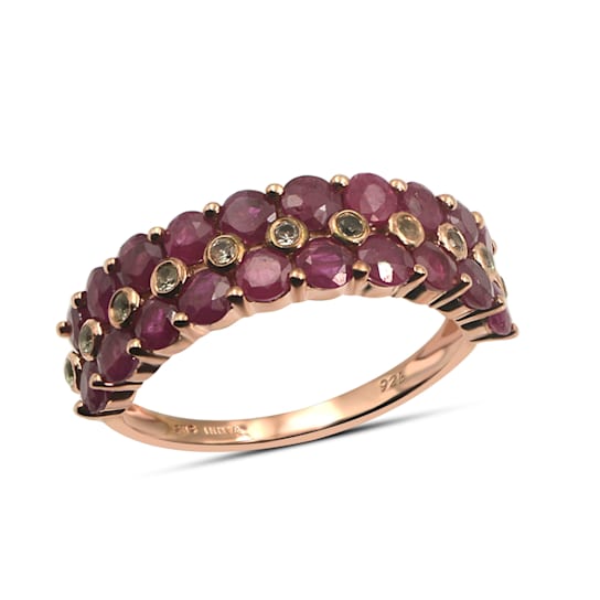 18K Gold Over Sterling Silver Ruby And White Topaz Ring 3.32ctw