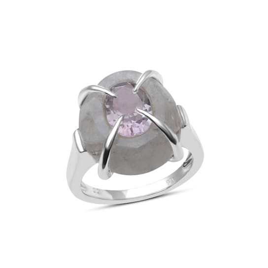 Rhodium Over Sterling Silver Rainbow Moonstone And Rose De France
Amethyst Ring 12ctw