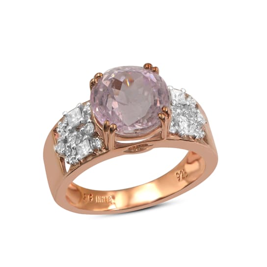 18K Gold Over Sterling Silver Kunzite And Natural Zircon Ring 5.43ctw