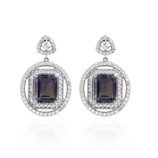 Sterling Silver Ametrine,White Topaz And Natural Zircon Earrings 11.14ctw