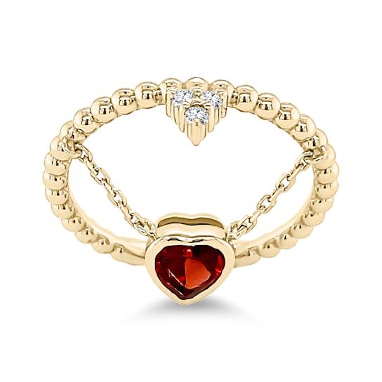 Garnet Heart Ring, Yellow Gold Plated Sterling Silver