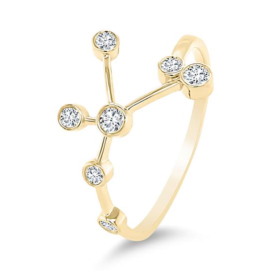 14K Gold Diamond Cancer Zodiac Constellation Ring .17ctw