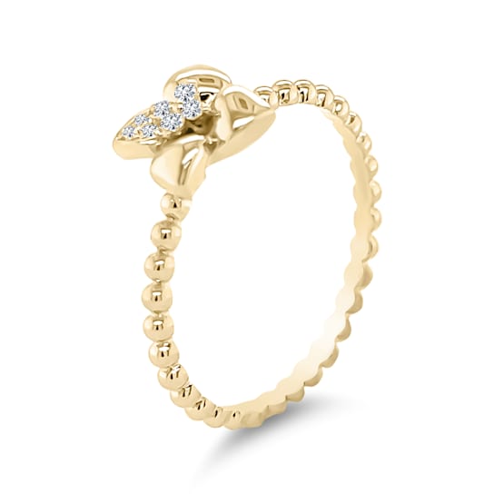 18K Petite Yellow Gold Diamond Flower Ring  .07ctw