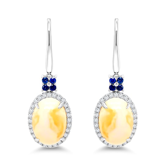 18K White Gold Ethiopian Opal, Sapphire and Diamond Earrings 7.30ctw