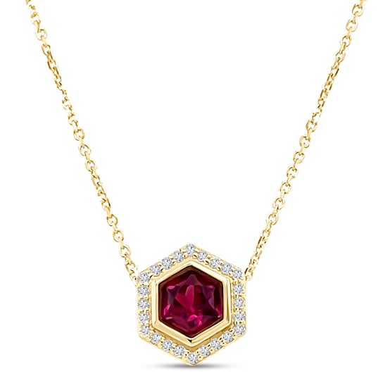 18K Yellow Gold Rhodolite and Diamond Pendant with Chain 1.12ctw