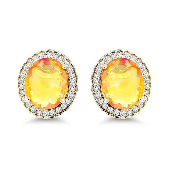 14K Yellow Gold Ethiopian Opal and Diamond Earrings