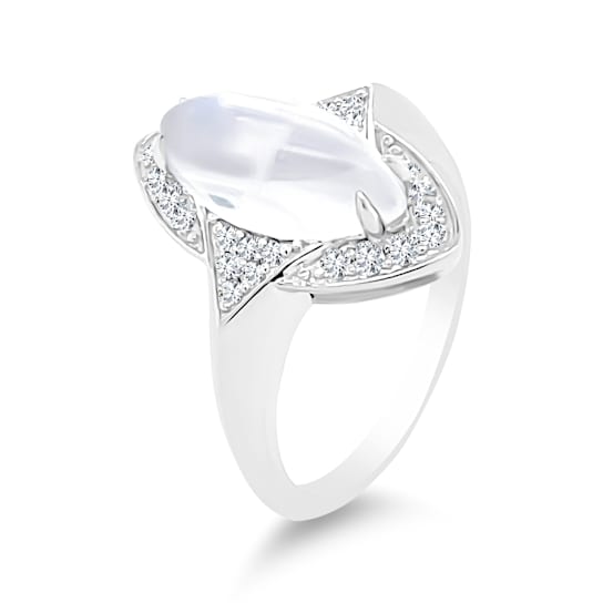 18K White Gold Moonstone and Diamond Ring 3.29ctw