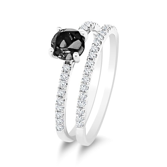 14K White Gold Black Onyx and Diamond Ring Set .67ctw