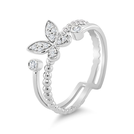 18K White Gold Diamond Butterfly Ring  .12ctw
