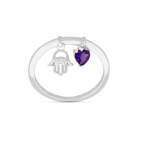 Amethyst Heart and Hamsa Ring