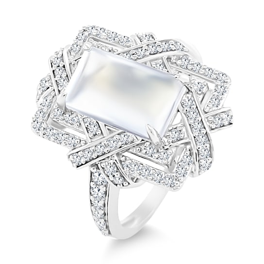 18K White Gold Moonstone and Diamond Ring 3.23ctw