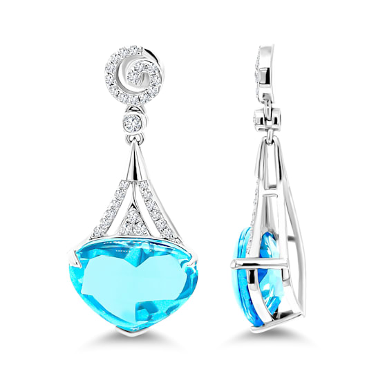 18K White Gold Swiss Blue Topaz and Diamond Earrings 17.14ctw