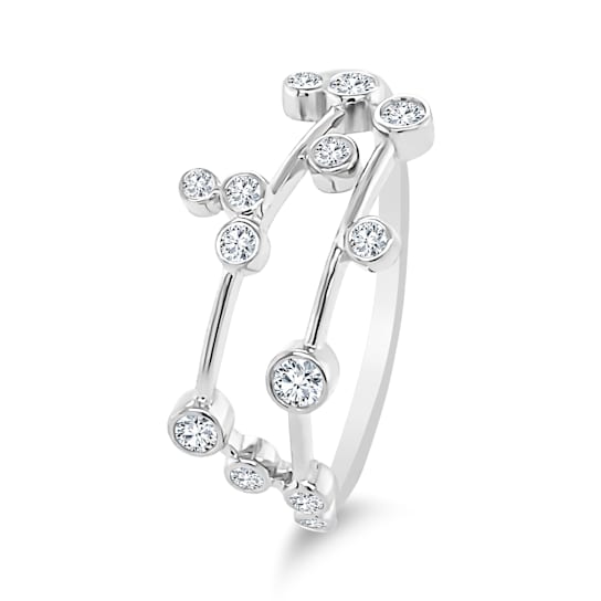 18K White Gold Diamond Gemini Zodiac Constellation Ring .16ctw