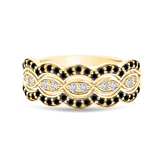 18K Yellow Gold Black and White Diamond Ring