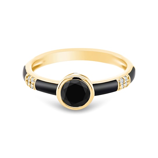 Stackable Yellow Gold Over Sterling Silver Black Spinel Enamel Ring