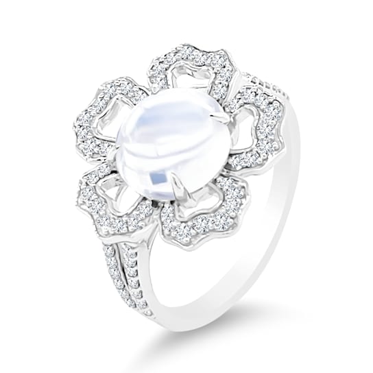 14K White Gold Moonstone and Diamond Ring  2.37ctw