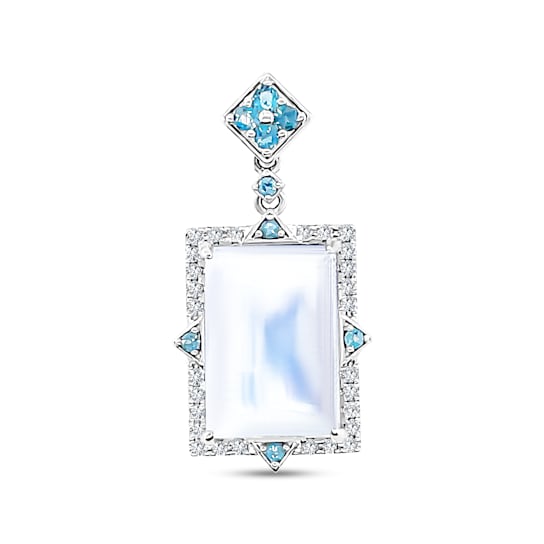 18K White Gold Moonstone, London Blue Topaz, and Diamond Pendant 8.43ctw