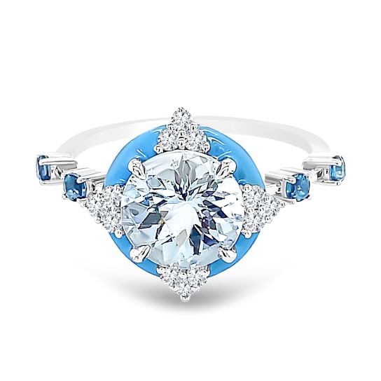 18K White Gold Aquamarine, London Blue Topaz, and Diamond Ring 2.72ctw