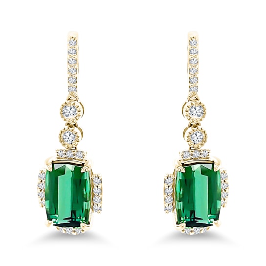 18K Yellow Gold Green Tourmaline and Diamond Earrings