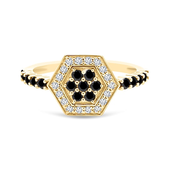 Gold Black and White Diamond Hexagon Ring