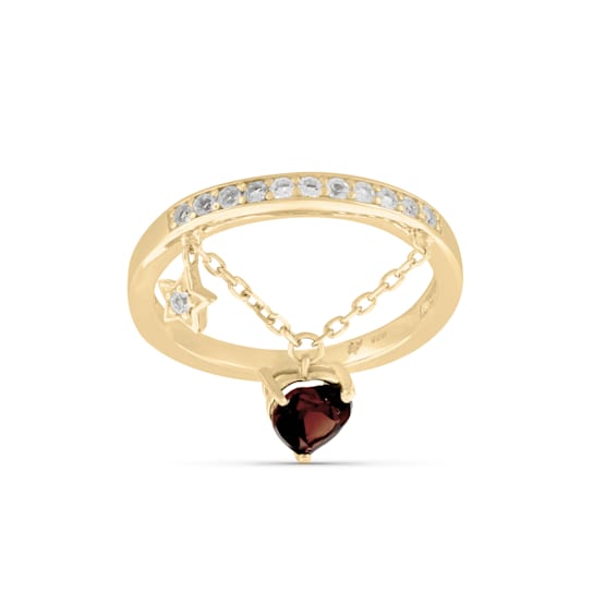 Garnet Heart Ring with Sapphire Accents, Yellow Gold Plated Silver.