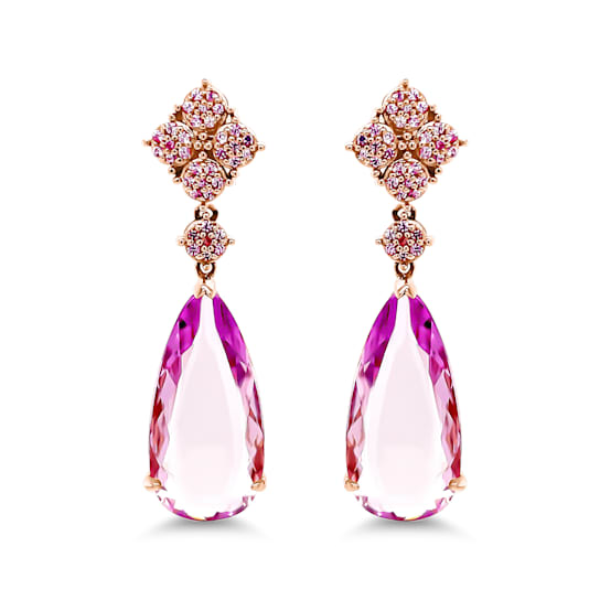 14K Rose Gold Kunzite and Pink Sapphire Dangle Earrings