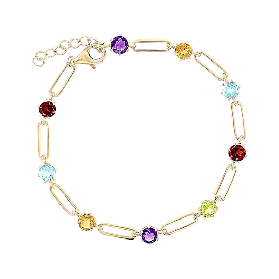 18K Yellow Gold Over Sterling Silver Multi-Gemstone Bracelet With Extender