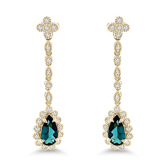 18K Yellow Gold Green Tourmaline and Diamond Earrings