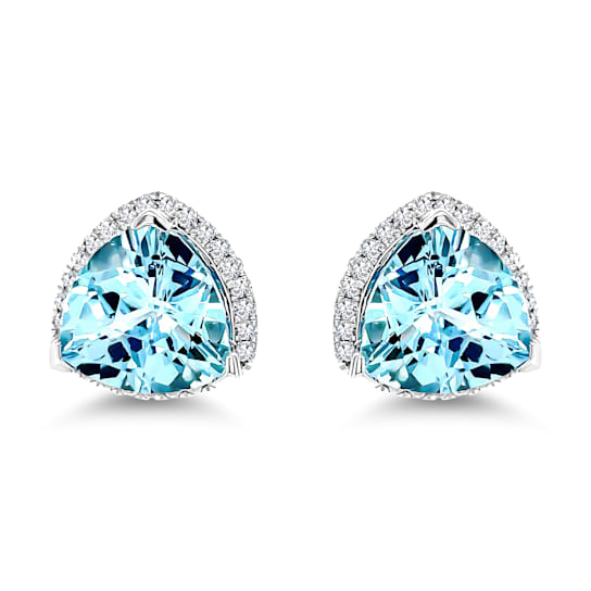 14K White Gold Blue Topaz and White Diamond Earrings