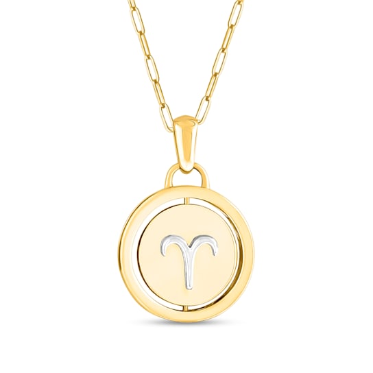 14K Yellow and White Gold Aries Zodiac and Constellation Rotary Pendant