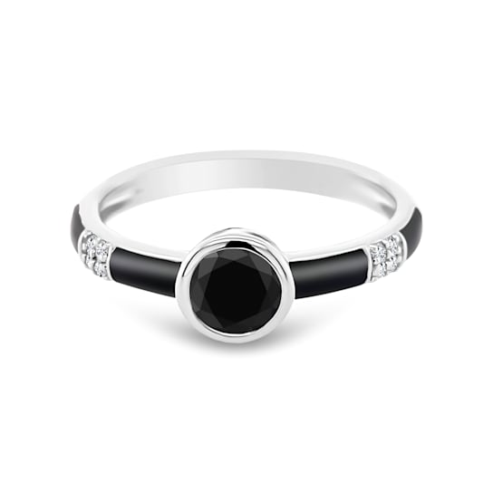 Stackable Sterling Silver Black Onyx Enamel Ring