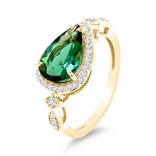 18K Yellow Gold Green Tourmaline and Diamond Ring 2.08ctw