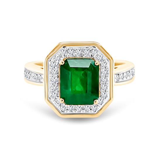 14K Yellow Gold Emerald and Diamond Ring 2.01ctw